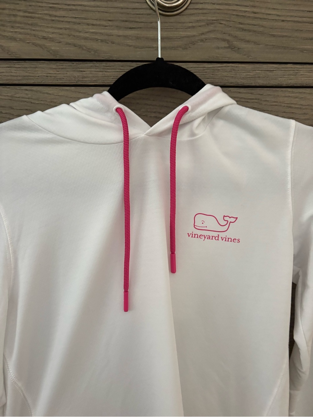 Vineyard Vines White Performance Hoodie with Pink Drawstrings